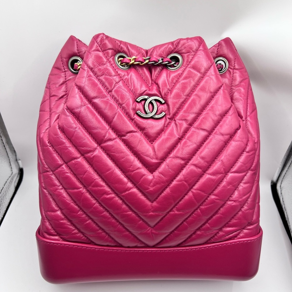 AUTHENTIC Chanel Gabriel Backpack Pink Chevron Quilted